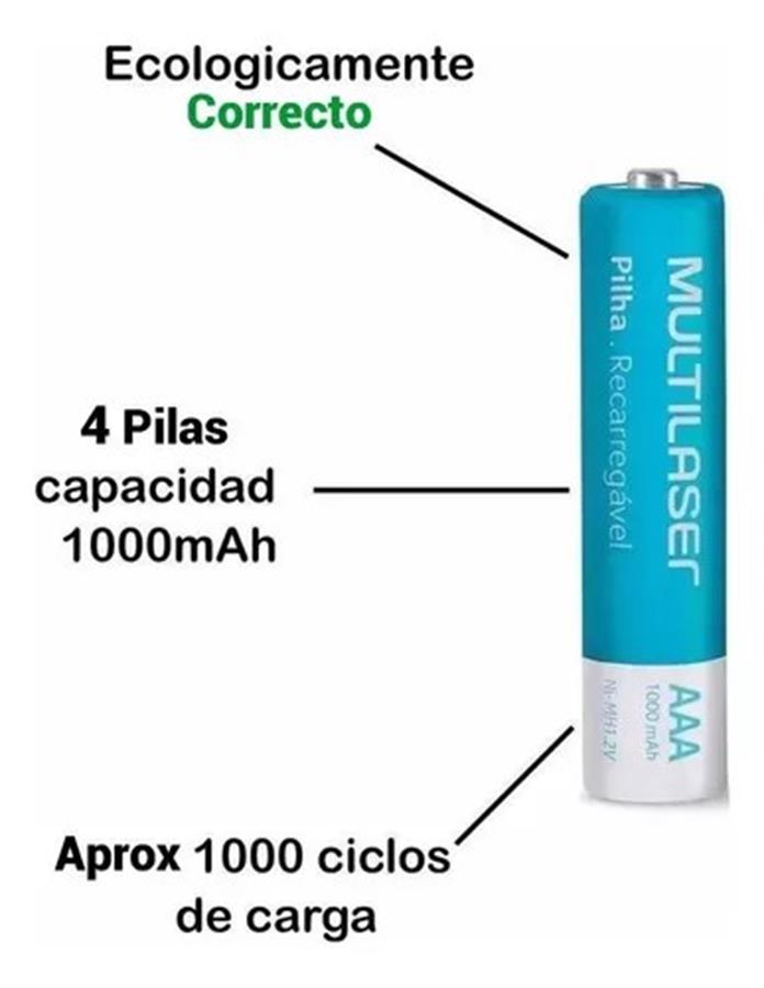 Pila Recargable Aaa 1000 Mh Multilaser Cb050 X4