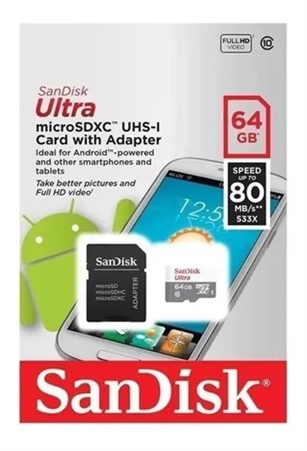 Memo Microsd  64 Gb Sandisk Ultra 100mb/S