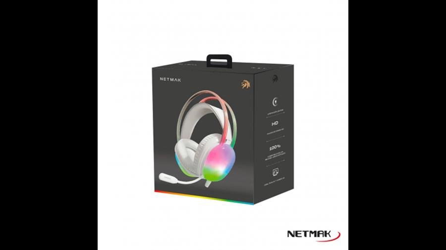Auricular Pc Gamer Netmak N25 Blanco Rgb