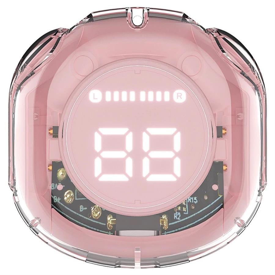 Auricular Bluetooth Noga Twins 48 Rosa Transparente