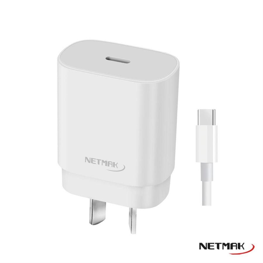 Cargador Celular Cabezal Tipo C 30w Netmak Con Cable Blanco Nm-Cp2