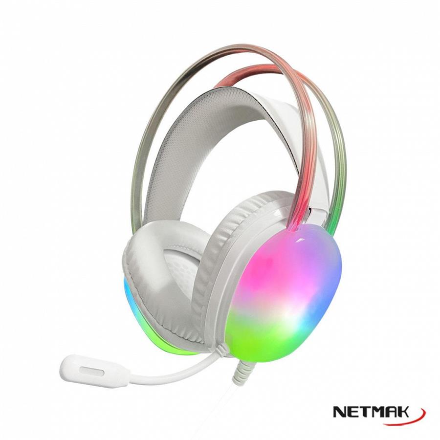Auricular Pc Gamer Netmak N25 Blanco Rgb